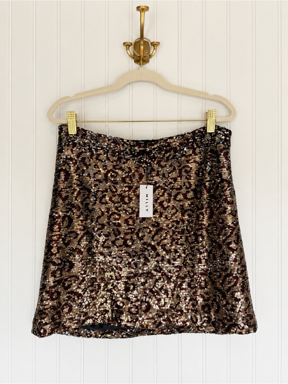 Milly Leopard Sequin Mini Skirt Size 8 Bronze Gold Black Holiday Party NWT